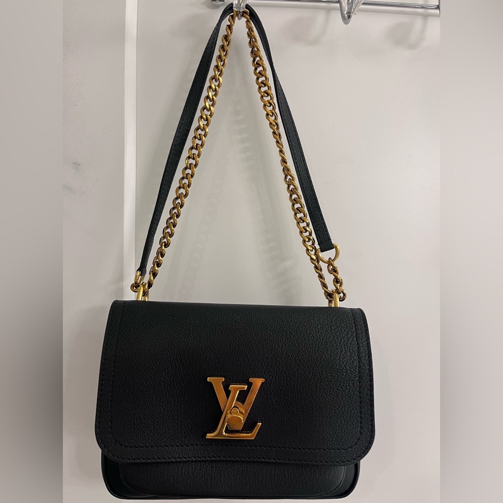 Louis Vuitton Black Shoulder Bag with Gold Hardware